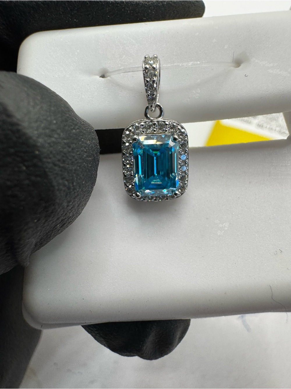 Aquamarine Moissanite Emerald-Cut Pendant Necklace - GRA Certified - Picture 3 of 7